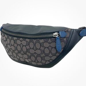 Coach League belt bag leather jacquard NWOT